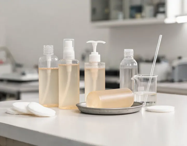 exfoliating toner on a cosmetics bench, illustration only