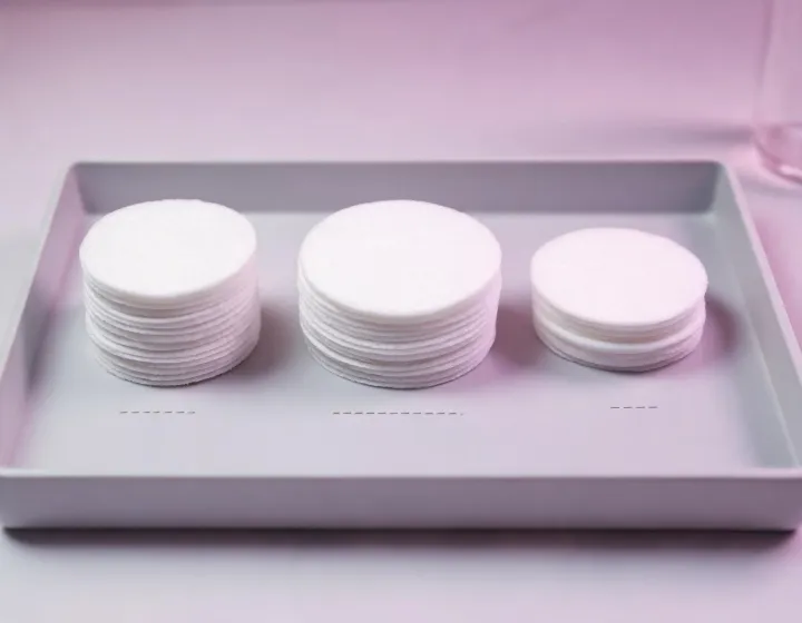 Exfoliating toner pads on a lab tray, illustration only